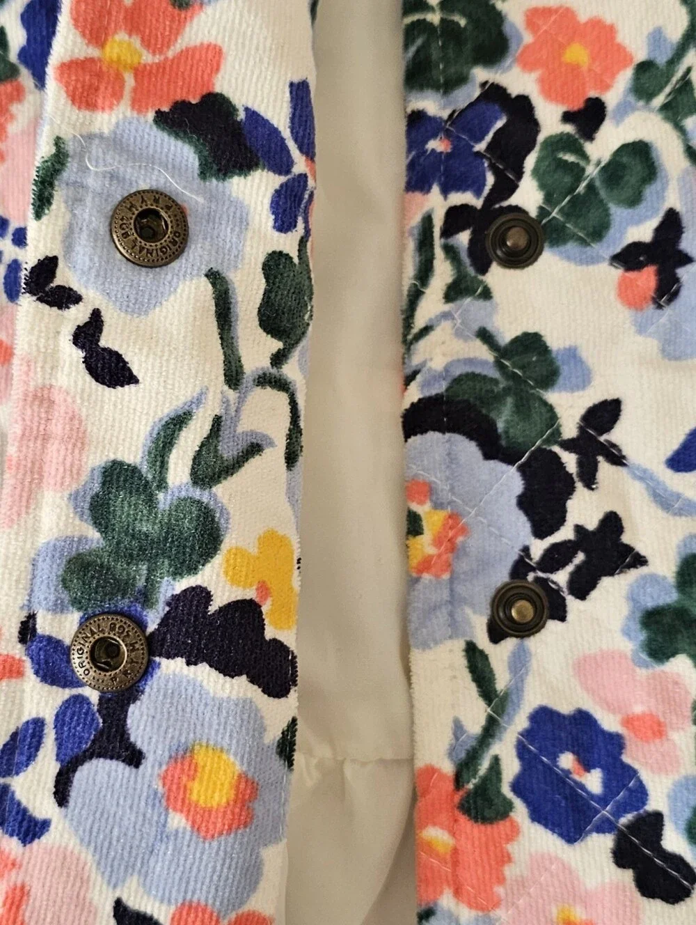 JANIE And JACK floral Quilted Jacket Childs Size 7-8 Corduroy Snap Front - Picture 5 of 11
